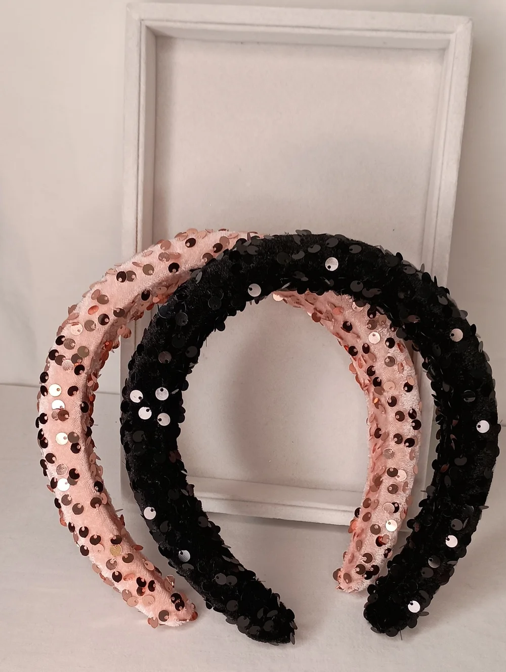 Rose Gold & Black Sequin Padded Headbands – Set of 2 Hair Accessories Sparkly